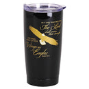 Dicksons But They That Wait Upon The Lord - Isaiah 40:31-20 Ounce Black and Gold Stainless Steel and Plastic Insulated Travel Mug with Lid