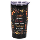 Dicksons Inspirational Christian Travel Tumbler Cup, Hot or Iced Beverage, 20 Ounce Stainless Steel With Sliding Lid Floral Joyful Patient Faithful