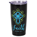 Dicksons Inspirational Christian Travel Tumbler Cup, Hot or Iced Beverage, 20 Ounce Stainless Steel With Sliding Lid Cross For We Live By Faith
