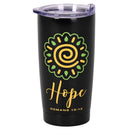 Dicksons Inspirational Christian Travel Tumbler Cup, Hot or Iced Beverage, 20 Ounce Stainless Steel With Sliding Lid Yellow Swirl God of Hope