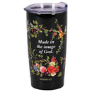 Dicksons Inspirational Christian Travel Tumbler Cup, Hot or Iced Beverage, 20 Ounce Stainless Steel With Sliding Lid Floral Made in the Image of God