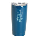 Dicksons Cobalt Blue 20 ounce Stainless Steel Travel Tumbler Mug with Lid, Pray Cross Floral