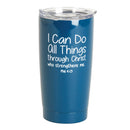 Dicksons Blue 20 ounce Stainless Steel Travel Tumbler Mug with Lid, Can Do All Things Through Christ