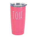 Dicksons Hot Pink and White 20 Ounce Stainless Steel Travel Tumbler Mug with Lid, T.G.I.F.