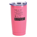 Dicksons Vibrant Pink 20 Ounces Stainless Steel Travel Tumbler Mug with Lid, Pray. Trust. Wait. Repeat.