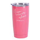 Dicksons Vibrant Pink and White 20 Ounces Stainless Steel Travel Tumbler Mug with Lid, I Am Never Alone