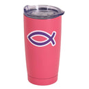 Dicksons Fish Symbol Ichthys Pink 20 Ounce 18/8 Stainless Steel Travel Mug Tumbler With Screw On Sliding Lid