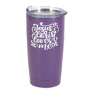 Dicksons Purple and White 20 Ounce Stainless Steel Travel Tumbler Mug with Lid, Loves Me