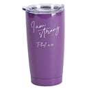 Dicksons Purple and White 20 Ounces Stainless Steel Travel Tumbler Mug with Lid, I Am Strong