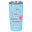 Dicksons Inspirational Christian Travel Tumbler Cup, Hot or Iced Beverage, 20 Ounce Stainless Steel With Sliding Lid Jesus in Heart Coffee in Hand