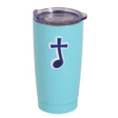 Dicksons Cross And Music Note Sky Blue 20 Ounce 18/8 Stainless Steel Travel Mug Tumbler With Screw On Sliding Lid