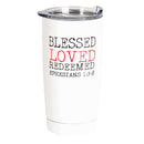 Dicksons White 20 ounce Stainless Steel Travel Tumbler Mug with Lid, Blessed Loved Redeemed