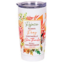 Dicksons Inspirational Christian Travel Tumbler Cup, Hot or Iced Beverage, 20 Ounce Stainless Steel With Sliding Lid Watercolor Floral Rejoice Always