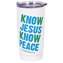 Dicksons Inspirational Christian Travel Tumbler Cup, Hot or Iced Beverage, 20 Ounce Stainless Steel With Sliding Lid Know Jesus Know Peace