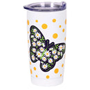 Dicksons Inspirational Christian Travel Tumbler Cup, Hot or Iced Beverage, 20 Ounce Stainless Steel With Sliding Lid Floral Butterfly New Creation