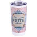 Dicksons Inspirational Christian Travel Tumbler Cup, Hot or Iced Beverage, 20 Ounce Stainless Steel With Sliding Lid Embroidery Walk By Faith