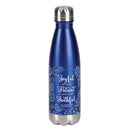 Dicksons Inspirational Christian Travel Sport Water Bottle, Hot or Iced Beverage, 17 Ounce Stainless Steel With Screw-On Lid Blue Floral Joyful in Hope