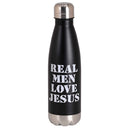 Dicksons Real Men Love Jesus - 17 Ounce Black Stainless Steel Sports Travel Water Bottle