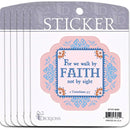 Dicksons Inspirational Christian Adhesive Sticker Decal for Laptops, Journals, Bibles 3.75 x 4.75 Inch Vinyl Embroidery Walk by Faith Pack of 6