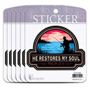 Dicksons Inspirational Christian Adhesive Sticker Decal for Laptops, Journals, Bibles 3.75 x 4.75 Inch Vinyl Fisherman He Restores My Soul Pack of 6