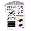 Assorted Graduation Theme - Adventure Awaits - Black and Gold Vinyl Decorative Sticker Decal; Pack of 6