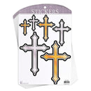 Silver Gold Cross Collection - Vinyl Decorative Sticker Decal; Pack of 6
