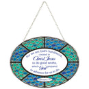 Dicksons Good Work Green and Blue 6.5 x 9 Inch Glass Sun Catcher with Suction Cup