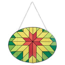 Dicksons Cross Red, Green, and Yellow 6.5 x 9 Inch Glass Sun Catcher with Suction Cup