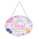 Dicksons I Can Do All Things Pink and Blue 9 x 6 Inch Metal and Glass Suncatcher with Suction Cup