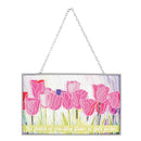 Dicksons The Flowers of Friendship Square Shaped Tulip Field Pink and Green 8 x 5 Metal and Glass Suncatcher with Hanging Chain
