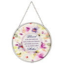 Dicksons Blessed Mother Purple Floral 6 x 6 Glass Sun Catcher with Suction Cup