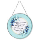 Whatever You Ask in Prayer - Matthew 21:22-6 Inch Teal Blue Glass and Metal Window Hanging Suncatcher