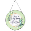 The God of Hope - Romans 15:13-6 Inch Mint Green Glass and Metal Window Hanging Suncatcher