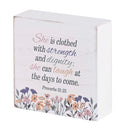 Dicksons She Is Clothed With Strength And Dignity Floral White And Pastel Purple 3 x 3 Wood Decorative Tabletop Plaque Home Décor