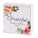 Dicksons Grateful Hearts Gather Here Floral White And Red 3 x 3 Wood Decorative Tabletop Plaque Home Décor