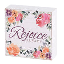 Dicksons Rejoice Always Floral Watercolor Style Red And Orange 3 x 3 Wood Decorative Tabletop Plaque Home Décor