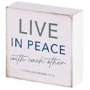 Dicksons Live In Peace - 1 Thessalonians 5:13-3 Inch Distressed White MDF Wood Block Sign for Tabletop