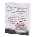 Dicksons Woman I Know That I Can Do All Things Whenever I Trust In You White, Black, And Pastel Purple 3 x 4 Wood Distressed Finish Decorative Tabletop Plaque Home Décor