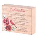 Dicksons I Live On, Cardinal Rose Design, Brown/Red 4 x 3 Inch MDF Wood Tabletop Block Sign Plaque