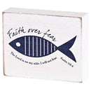 Dicksons Faith Over Fear - Psalm 118:6-4 x 3 Inch Distressed White MDF Wood Block Sign for Tabletop