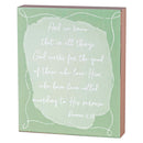 Dicksons In All Things God Works For The Good Green and Brown 8 x 8 Inch MDF Decorative Tabletop Sign Plaque