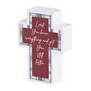 Dicksons You Know Everything and Yet You Still Listen Faith Themed White, Red, and Grey Plaid Accent 3 x 4 Wood Distressed Cross Shaped Decorative Tabletop Plaque Home Décor