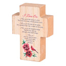 Dicksons I Live On, Cardinal Rose Design, Brown/Red 3.88 x 2.75 Inch MDF Wood Tabletop Block Cross Sign Plaque