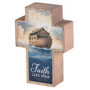 Dicksons Ark Boat - Faith Like Noah Genesis 6-8 - 4 x 2.75 Inch Brown/Blue MDF Wood Tabletop Block Cross Sign