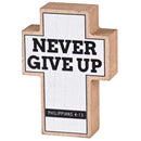 Dicksons Inspirational Christian Cross Block Sign Tabletop Plaque 2.75 x 3.75 Inch MDF Never Give Up
