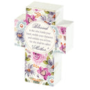 Dicksons Blessed She Holds Hand Character Mother Purple Floral 4 x 3 MDF Table Top Block Cross