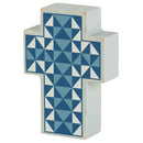 Dicksons Quilted Pattern Decorative Block Style Blue and White 4 x 2.75 MDF Tabletop Cross Shaped Plaque