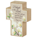 Dicksons Delight Desires of Your Heart Distressed Finish Block Style Tan 4 x 2.75 MDF Tabletop Cross Shaped Plaque