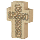 Dicksons Celtic Pattern Distressed Finish Hollow Back Distressed Finish Tan 4 x 2.75 MDF Tabletop Cross Shaped Plaque