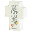 Dicksons Trust and Let It Bee Punny Whimsical Design Distressed Finish White 4 x 2.75 MDF Tabletop Cross Shaped Plaque